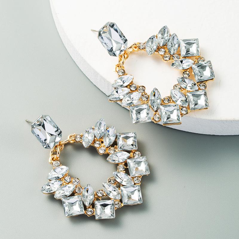 Women's Earrings Exaggerated Geometric Alloy Rhinestone Earrings Super Flash Full Crystal Drop Earrings