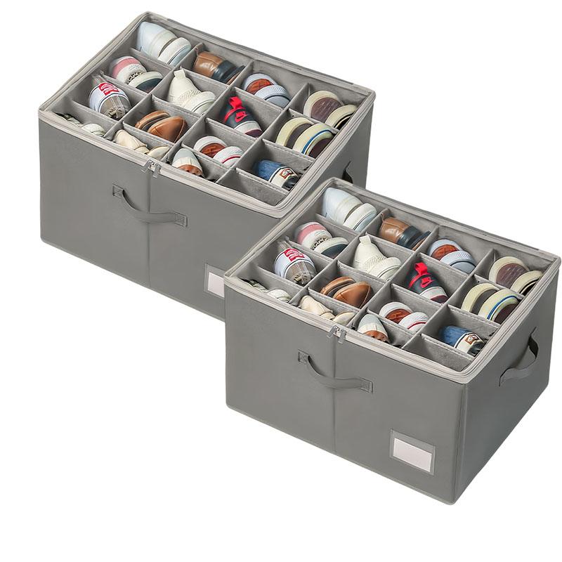 2 wardrobe shoe storage compartments, suitable for 16 pairs of shoes, large shoe box storage container, transparent foldable