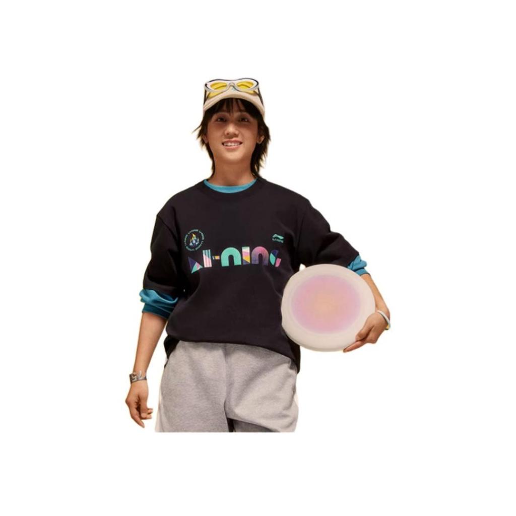 Li Ning Sports Trend Series Printed Letter Crew Neck Comfortable Breathable Short Sleeve T-Shirt Unisex Tops Black AHSUC29-3