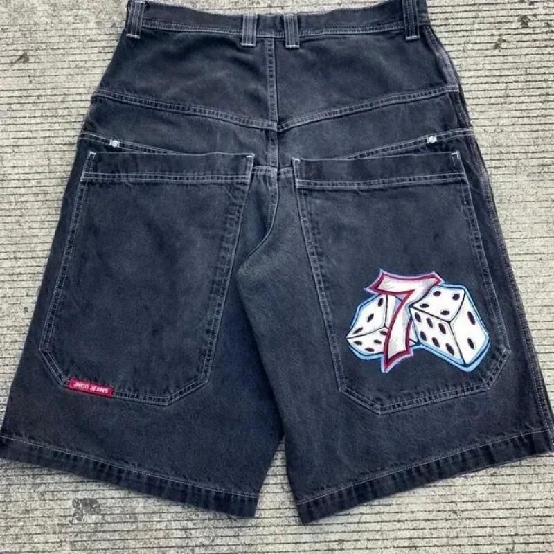 Y2K Hip Hop Boxing Graphic Denim Shorts Loose Fit Gym Streetwear Young Men