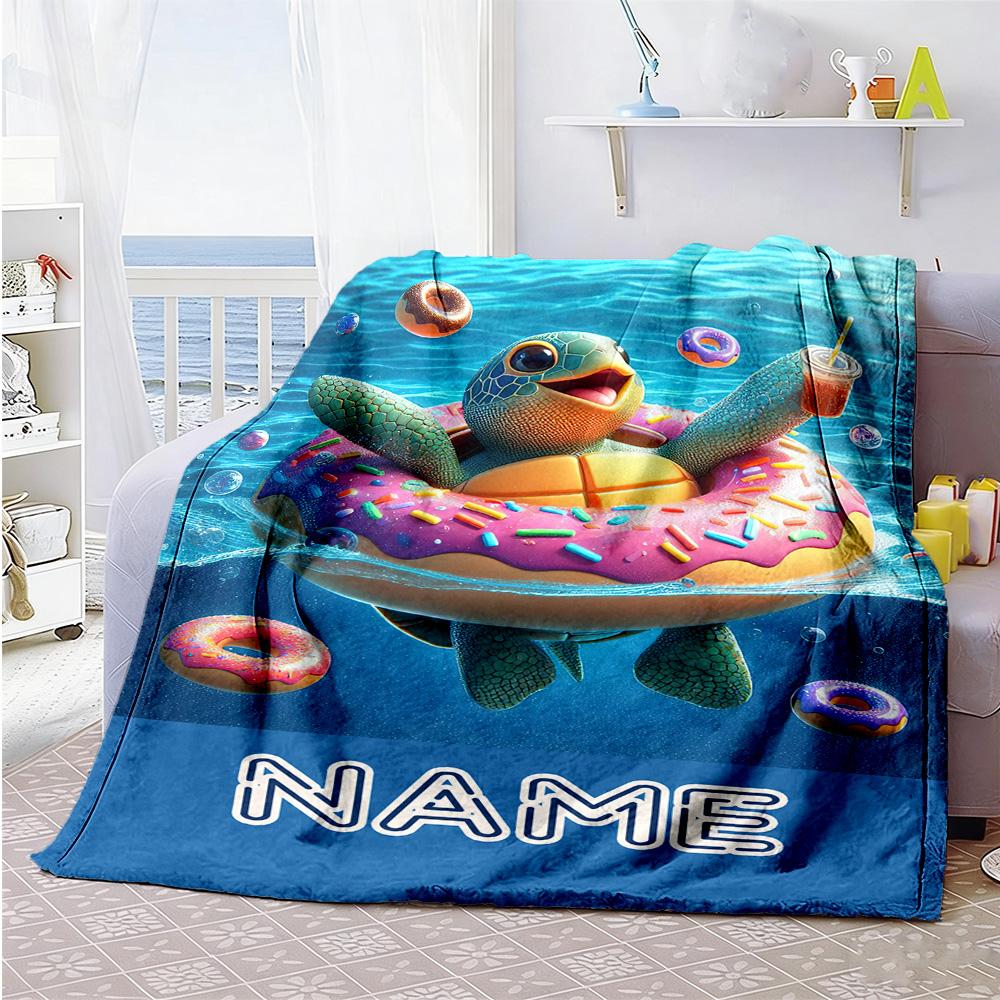 Turtle Customize Your Name Blanket Lightweight Personalized Blanket Ultra-Soft Suitable for Office Nap Bedding Sofa for All Occasions