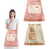 2 Pcs Womens Server Half Apron with Pockets, Floral Print Vintage Waist Apron Ruffle, for Cooking, Painting, Kitchen Baking, Service, Pink and Green