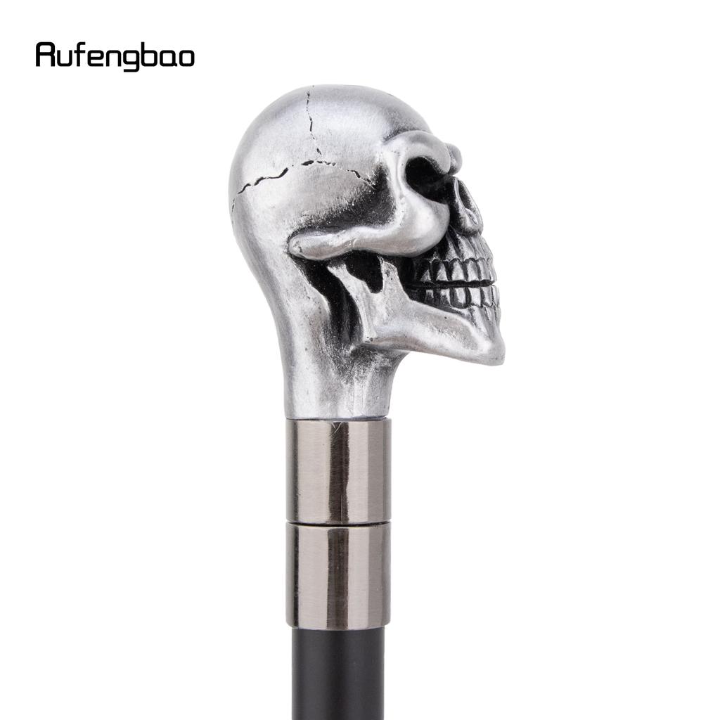 Silver Resin Big Eyes Skull Head Walking Cane Fashion Decorative Steel Stick Gentleman Elegant Cosplay Cane Knob Crosier 94cm
