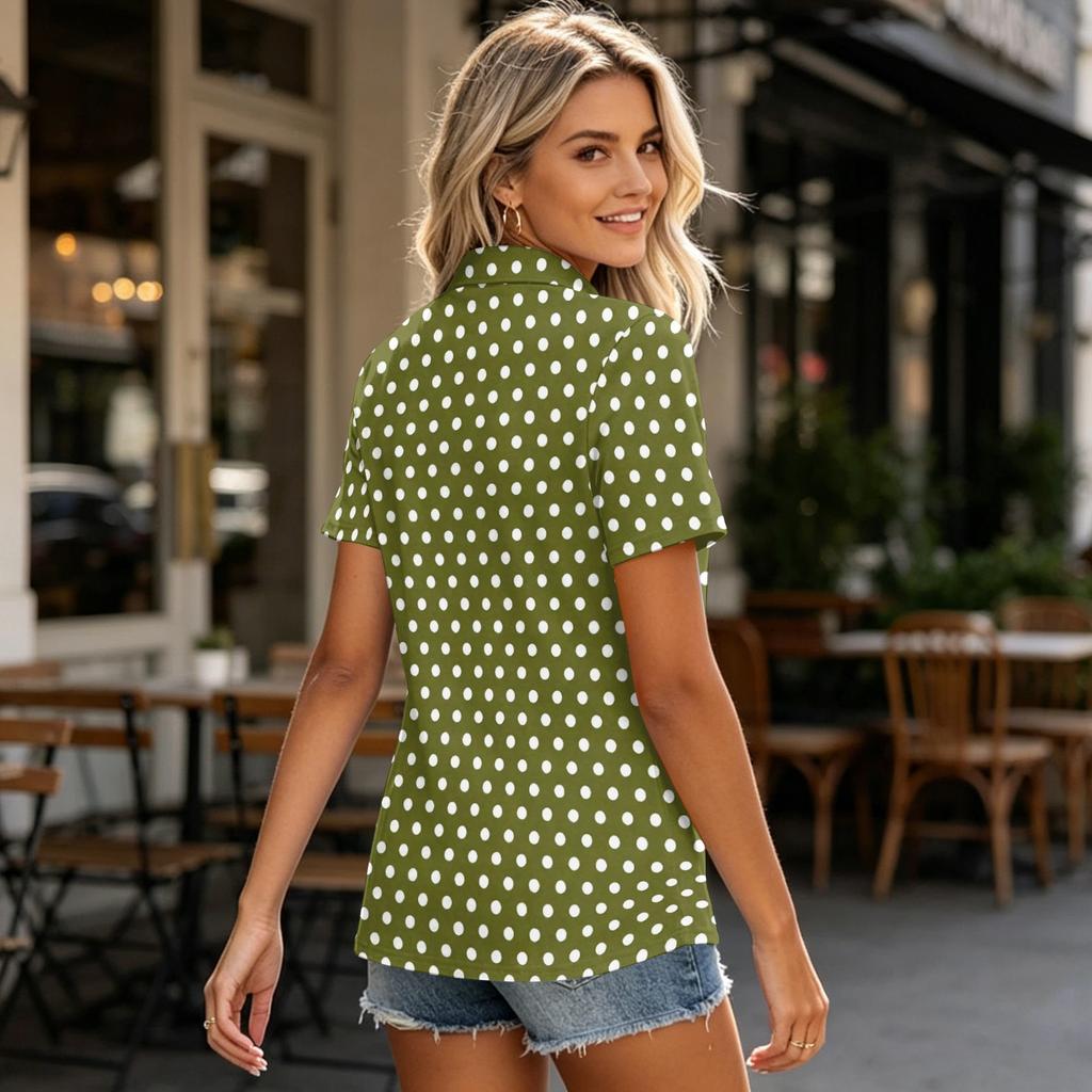 Women's Casual Polo Shirt Short Sleeve Loose Fit Top Button Down Collar Lightweight Breathable Fabric Summer Wear