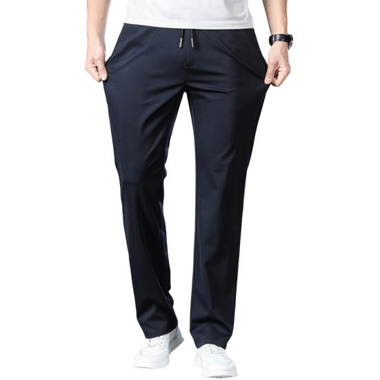 

Свободные брюки, модные однотонные гладкие свободные брюки, летние тонкие свободные повседневные брюки, длинные брюки, уличная одежда L темно-синий