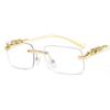 Square Rimless Sunglasses Women Men Cut Edge Golden Leopard Small Frame Sun Glasses Designer Retro Shade Eyewear UV400 Oculos
