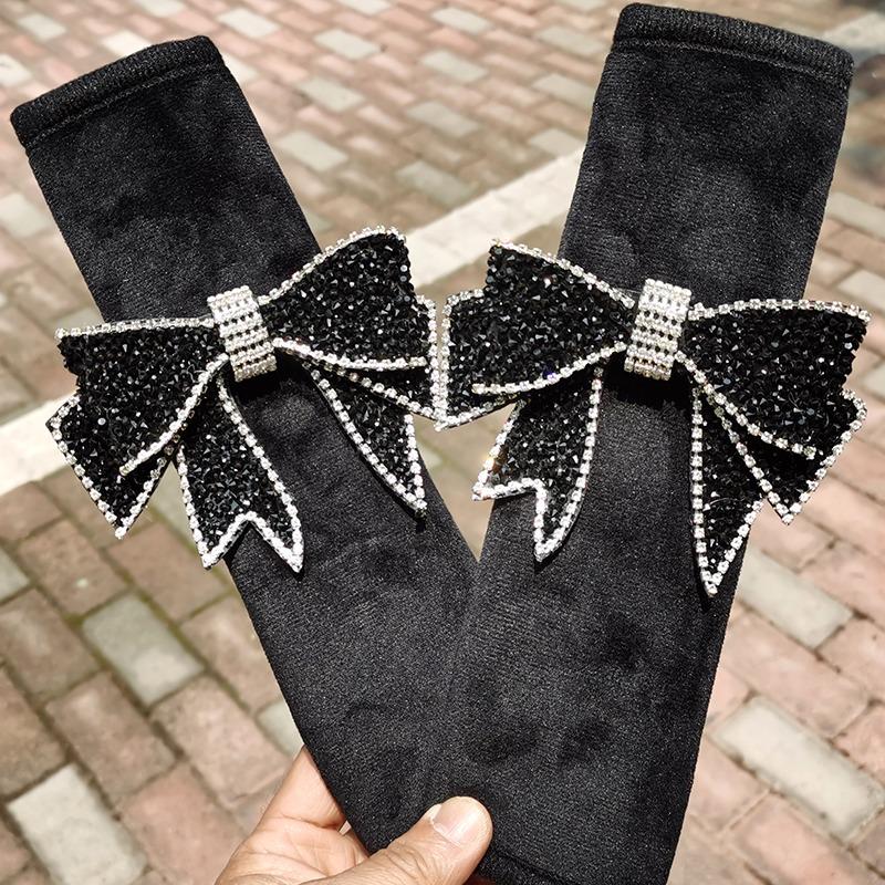 1/2pcs Universal Car Seat Belt Shoulder Cover Cute Handmade Diamond Bow Car Interior Decoration Safety Belt Car Accessories