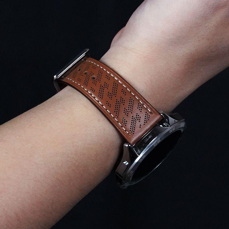 22mm Calf Leather Universal Watch Band for Smart Watch-Genuine Leather Calf Leather Breathable Open Hole Watch Band for Huawei Watch Xiaomi Watch