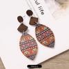 Bohemian wood stud earrings niche design geometric stripe print earrings femininity personality earrings