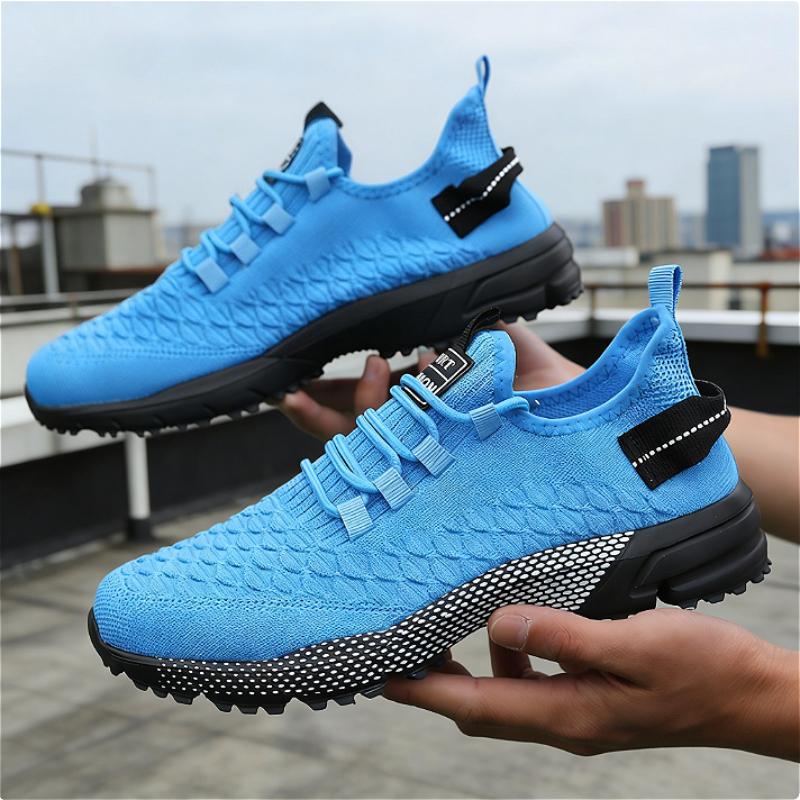 Modern Men's Sneakers Breathable Mesh Knit Running Shoe Material Shock-Absorbing Sole Comfortable Casual Flace Up Shoes for Men