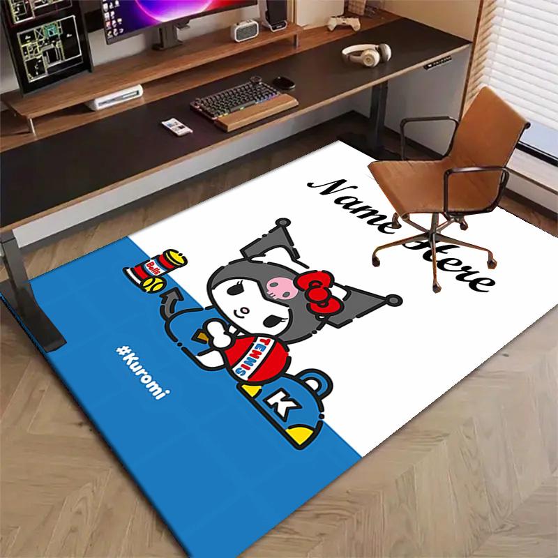 Custom Kuromi Mat Personalized Name, Polyester Washable Indoor Entryway Rug, Gift for Christmas, Easter, Thanksgiving Day