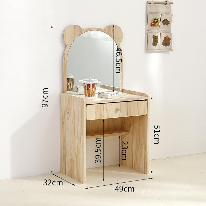 Korean Princess Solid Wood Children's Dressing Table and Stool Set for Girls' Room
