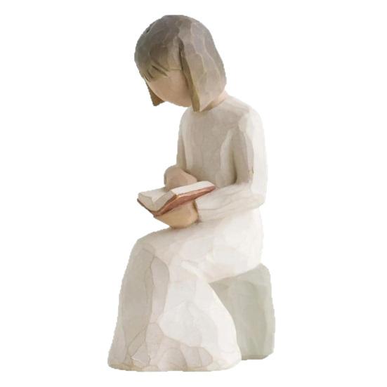 Yousheng Angel Reading Book Statue, Resin Desk Decor for Book Lovers, Young Girl Figurine for Bookshelf, Healing Atmosphere Gift for Readers