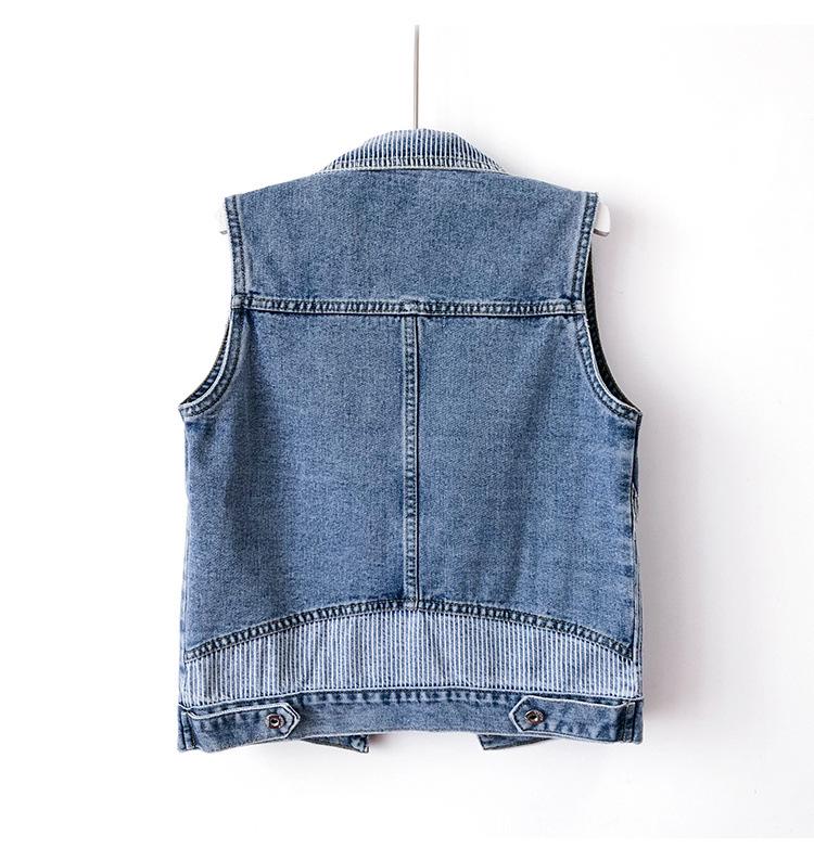 Women's Striped Patchwork Denim Vest 2023 - Slim-Fit Sleeveless Gilet for Spring/Autumn Layering
