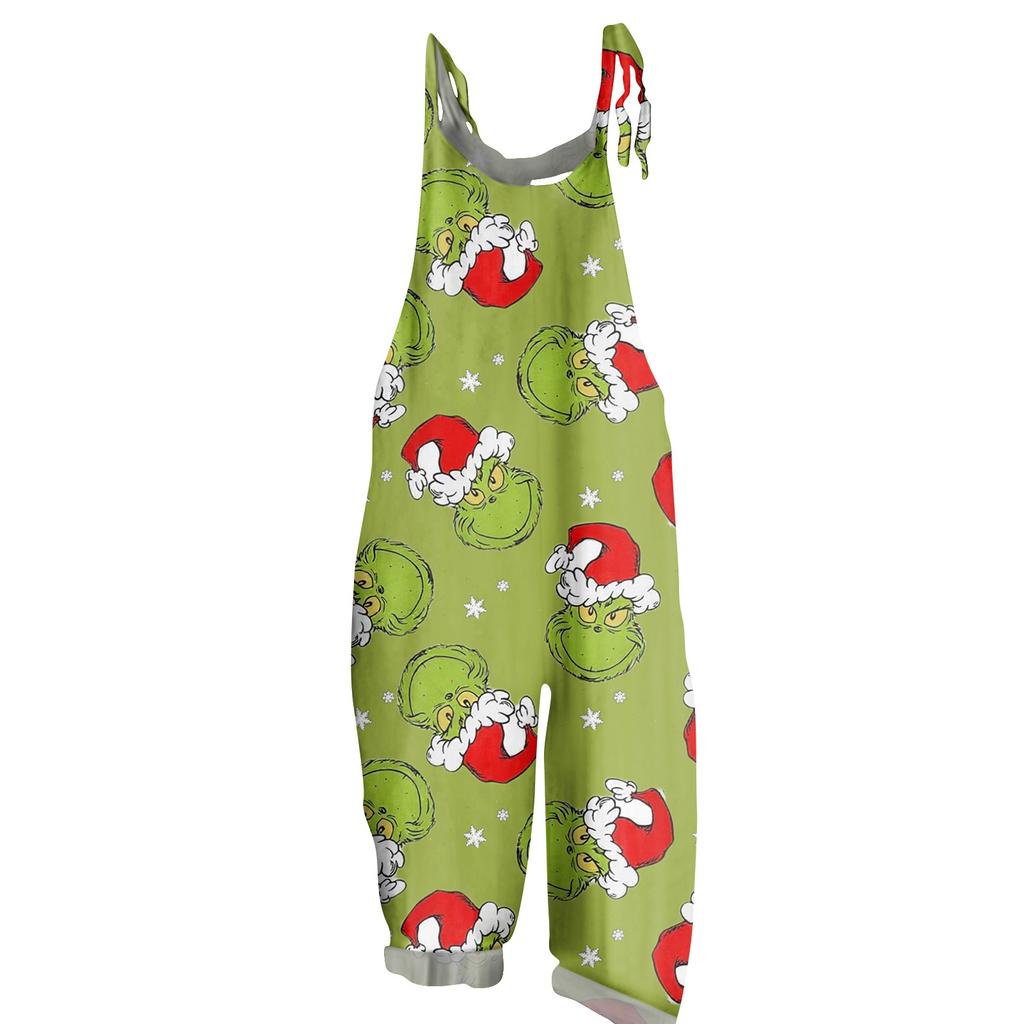Women's Casual Loose Jumpsuit Christmas Print Wide Leg Jumpsuit Sleeveless With Pockets