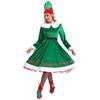 Womens Christmas Elf Costume Tinkle Bell Flannel Dress Belt Hat Striped Stockings Shoes Cosplay Set