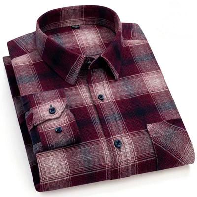 New Men's Plaid Shirts Long Sleeve 100% Pure Cotton Brushed Autumn Winter Korean Version Regular Fit Oversized Leisure Plus 6XL