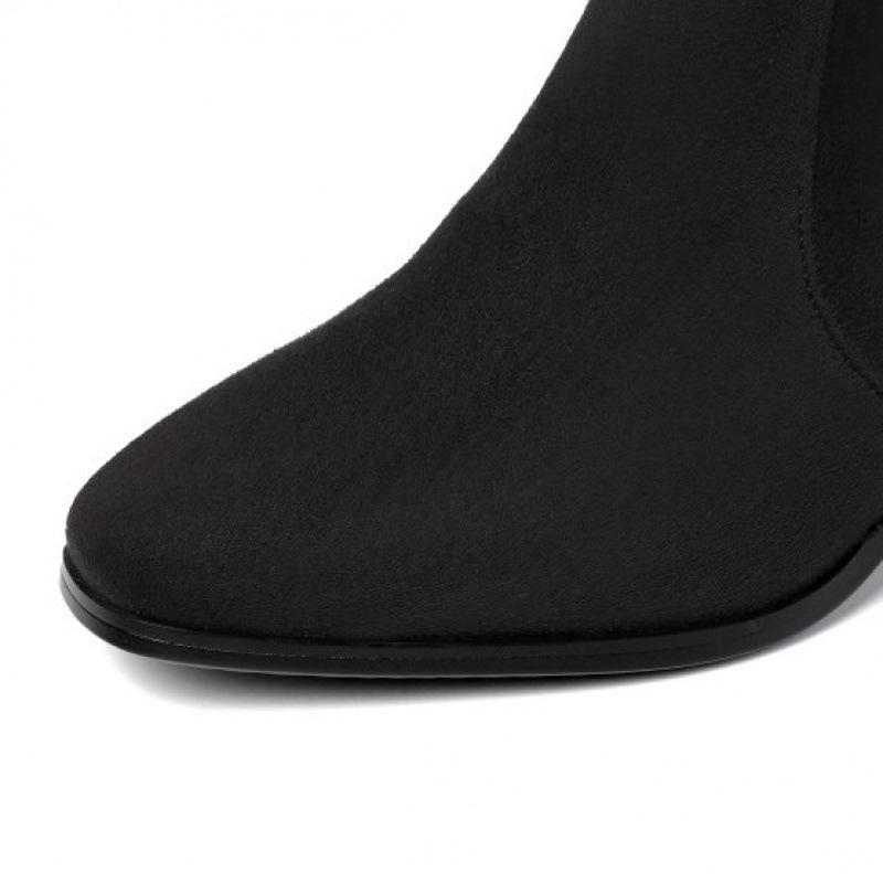 Herbst und Winter neue seitlicher Reißverschluss hohe Stiefel Damen mittlerer Absatz runde Spitze große Größe Damenstiefel Blockabsatz Wildleder Koreanische Version Modestiefel