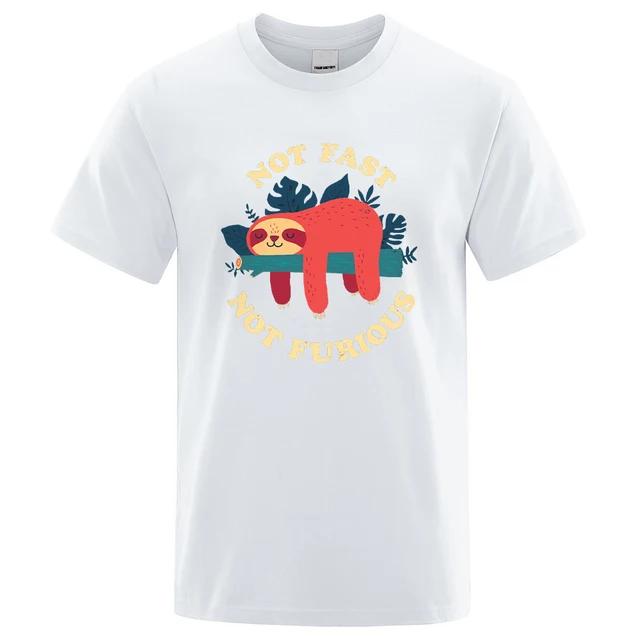 Not Fast Not Furious Sloth Cute Print Men Tee Shirts Breathable Cotton Tops Street Fashion T-shirt Women Casual Summer T Shirts