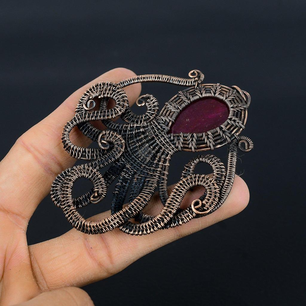 Ruby Pendant Gemstone Jewelry, 999 Copper Wire Wrapped Handmade Pendant, Latest Design Jewelry