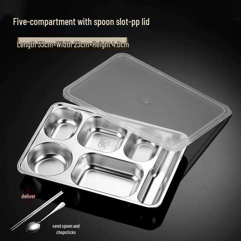 316 Stainless Steel Divided Meal Tray with Lid