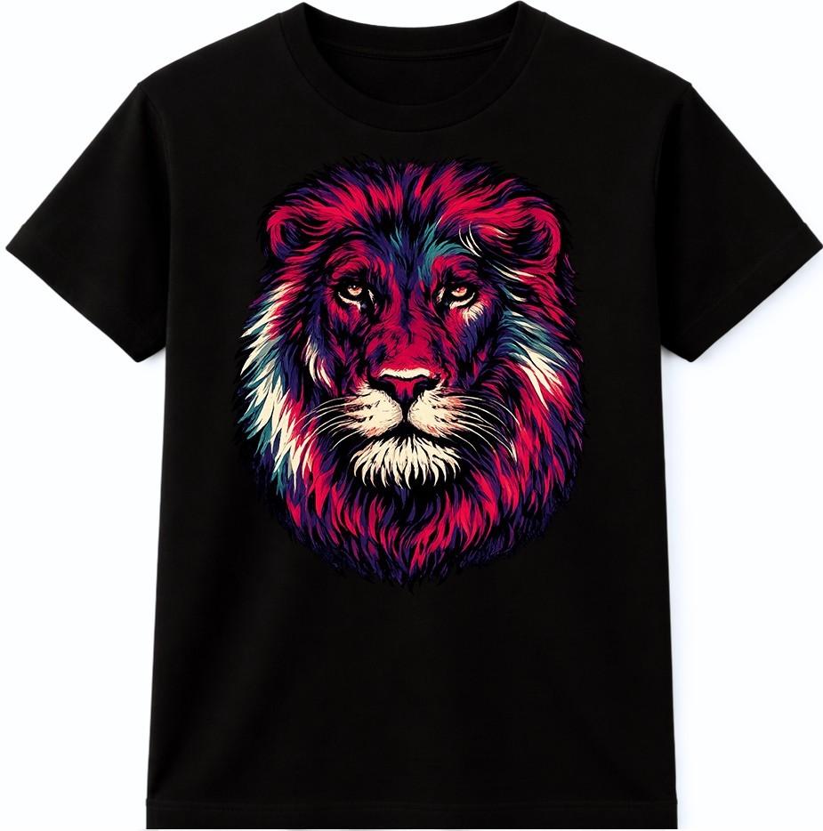 Lion Head T Shirt Colorful Wild Animal Graphic Tee Artistic Portrait Top XXXXL