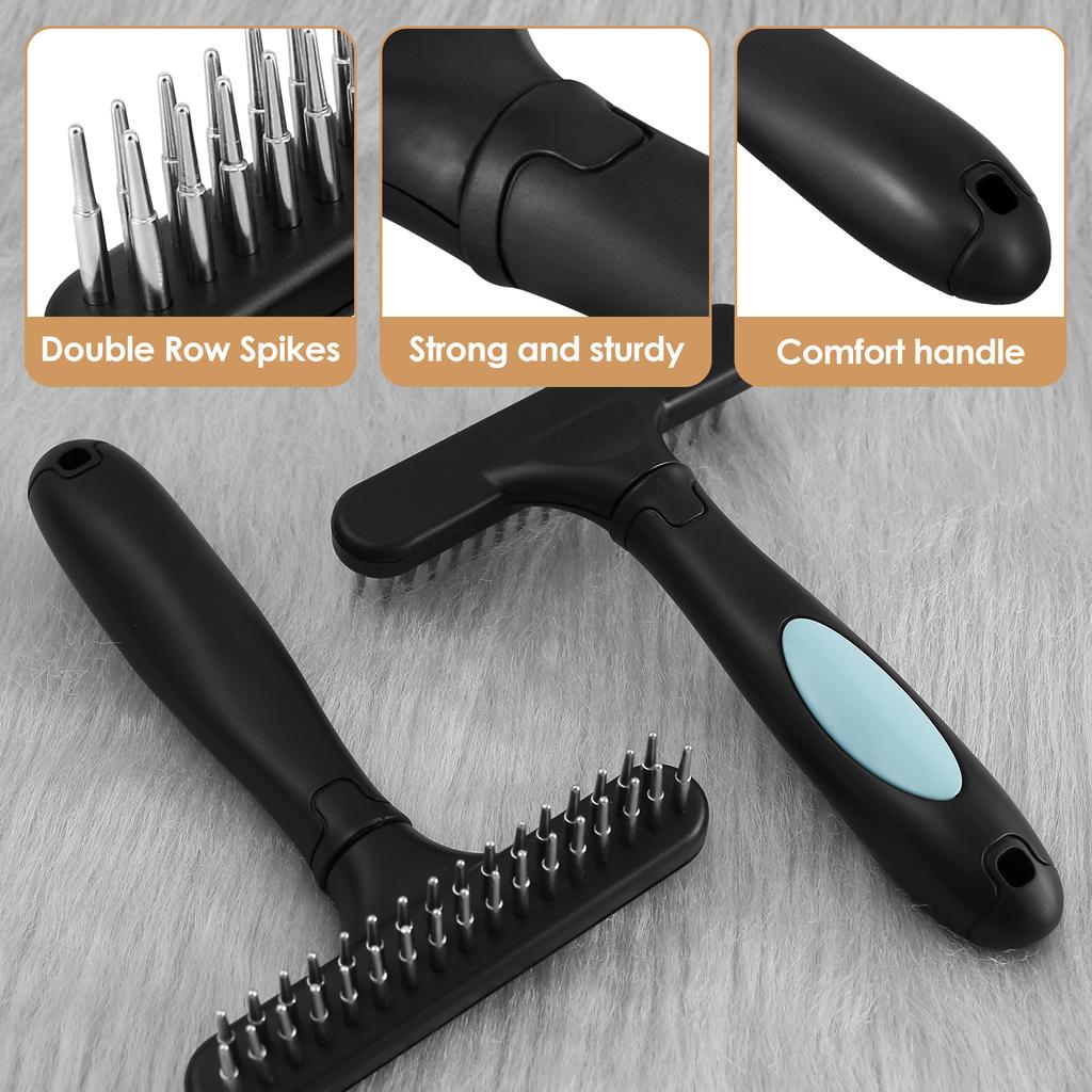 2 Peças Rastelo de Carpete com Cabo Dentes de 2 Fileiras Escova de Tapete Manual Escova de Limpeza de Pelos de Animal Ferramenta Ergonômica para Restauração de Carpete Fofo