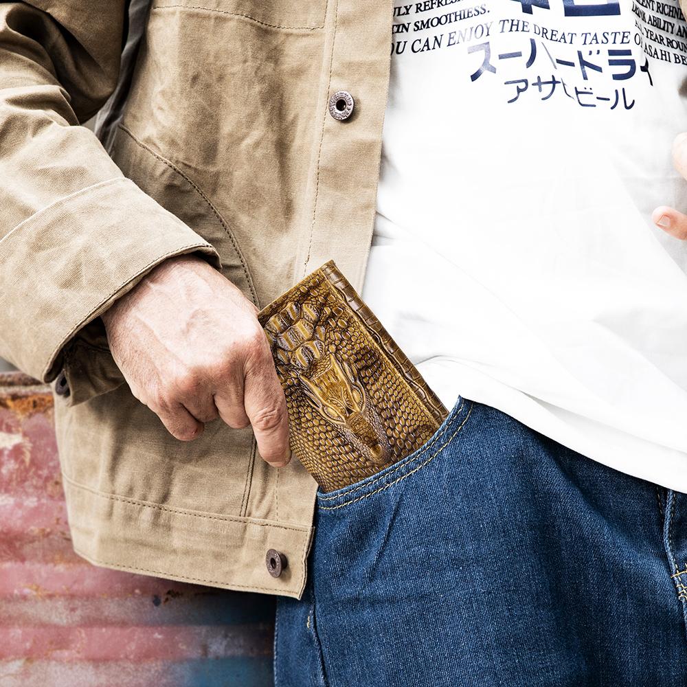 Genuine Leather Men's Wallet Leather Short Multi Card Money Bag Crocodile Patterned Pocket Wallet