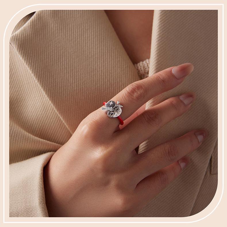 Yinziyun S925 Sterling Silver Romantic Christmas Apple Open Ring Gift