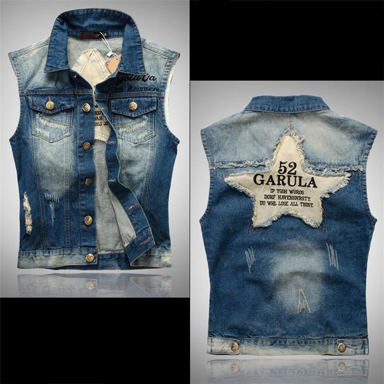 Men s Cool New Korean Slim Fit Denim Vest, Plus Size Sleeveless Casual Trendy Apparel 6XL синий
