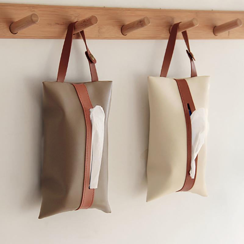 1Pcs Car Tissue Box Hanging Leather Drawer Carton Seat Back Nordic Style Hanging Bag Creative Car Interior Decoration