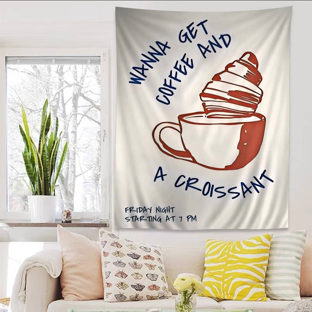 Fashion Coffee Line Anime Tapestry Hippie Flower Wall Carpets Dorm Decor Wall Hanging Home Decor