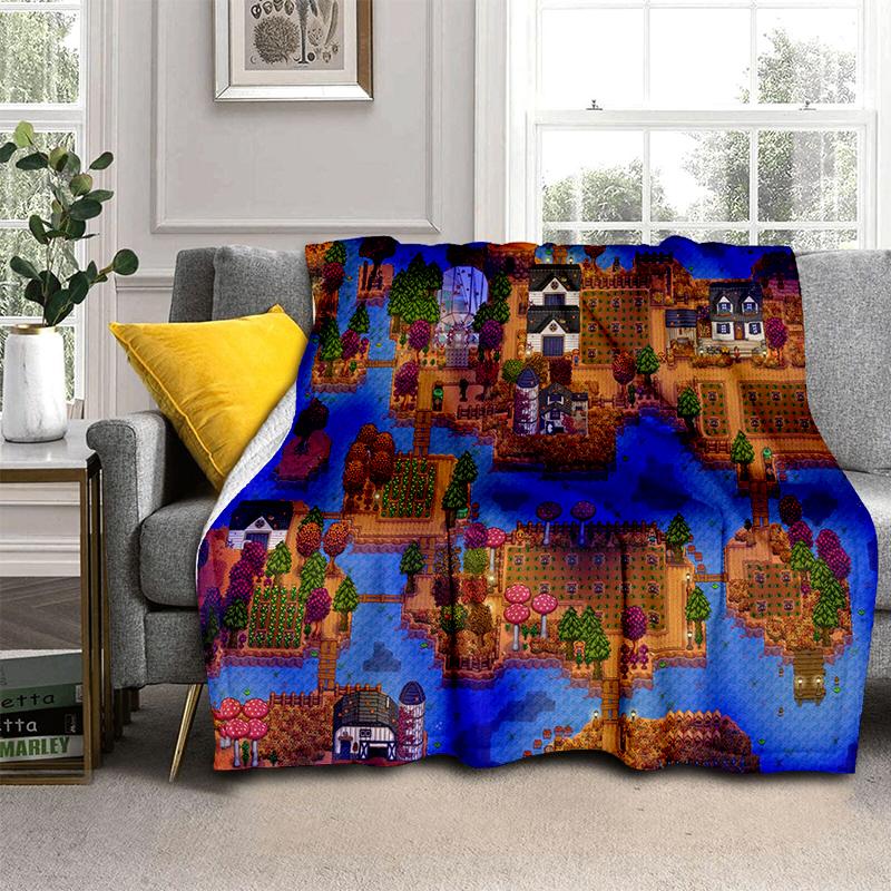 3D Stardew Valley Farm Map Game Cartoon Blanket,Soft Throw Blanket for Home Bedroom Bed Sofa Travel Picnic Cover Kids Gift