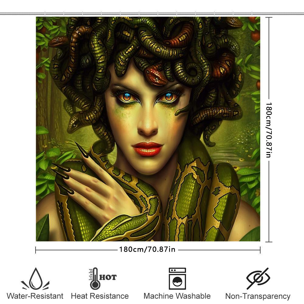 Medusa Shower Curtain Gothic Horror Mythological Snake Pattern Bathroom Decor Dark Fantasy Wall Art Home Textile