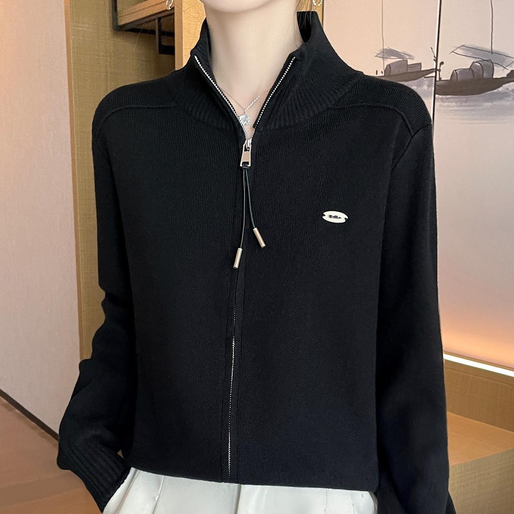 New Autumn and Winter Zipper Knitted Sweater Cardigan Semi-high Neck Top Women's Coat Fashionable Loose Sweater