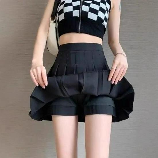 Plus Size Japanese High-Waisted Slimming Pleated Mini Skirt