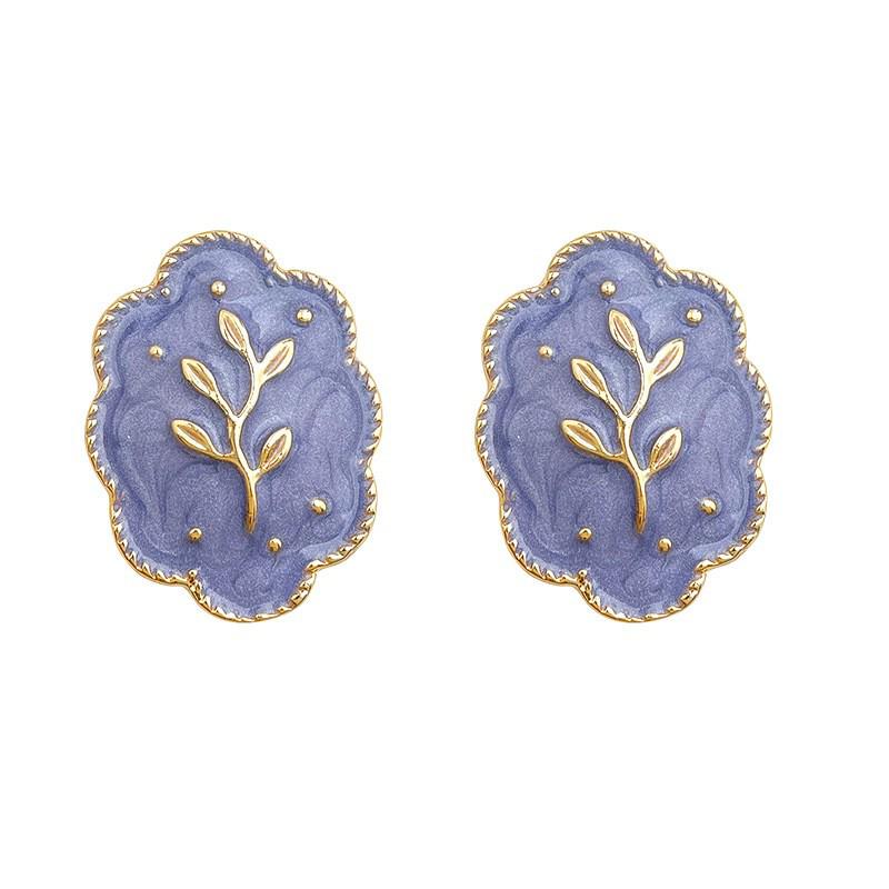 Purple Drip Oil Leaf Lace Stud Earrings - Luxury Retro Niche High-End Versatile Earrings for Women