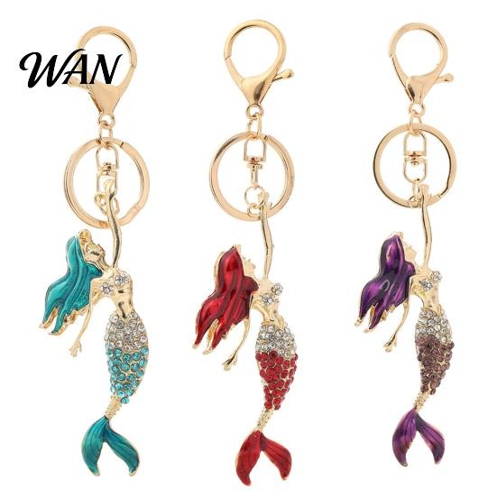 Versatile Keychain Accessory Pendant Sparkling Rhinestones Inlaid Mermaid Design Key Holder Festival Souvenir Gift with Lobster Clasp Lightweight