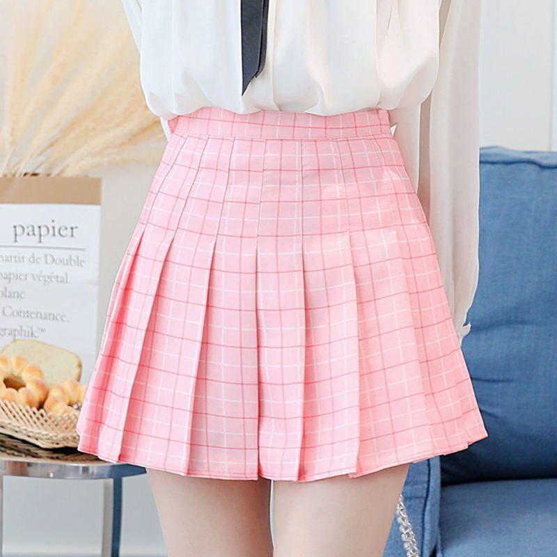 High-Waisted Pleated Skirt For Women's Fall Skirt Preppy Solid Color Anti-Slip A-Line Skirt