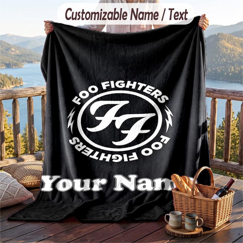 Custom Text Flannel Throw Blanket, Lightweight Cozy Bed Sofa BlanketFoo Fighters