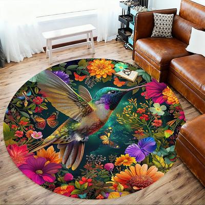 1pc Hummingbird Floral Pattern Office Round Rugs, Under Chair Round Rugs for Living Room, Bedroom, Bathroom Decoration Carpet 091852