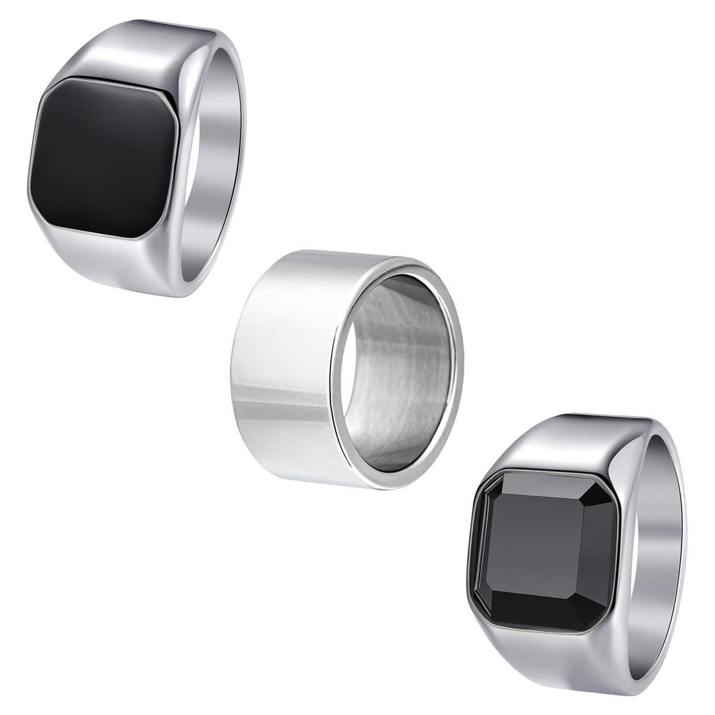 Titanium Steel Men's Ring Band Set - Three-Piece Combo