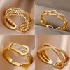 Stainless Steel Belt Rings For Women Zircon Adjustable Belt Finger Ring Femme Geometric Wedding Aesthetic Jewerly Gift Anillos