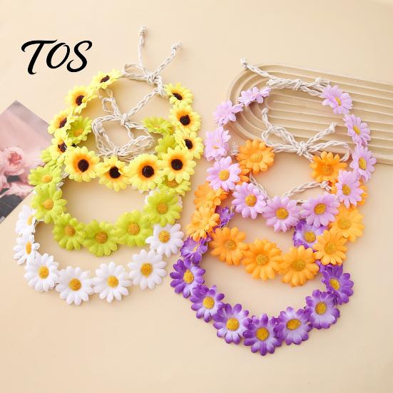 Cute Macaron Color Flower Crown Daisy/Sunflower Wreath Headband for Women Girls, Adjustable Floral Fabric Daisy Headpiece Beach Vacation Wedding