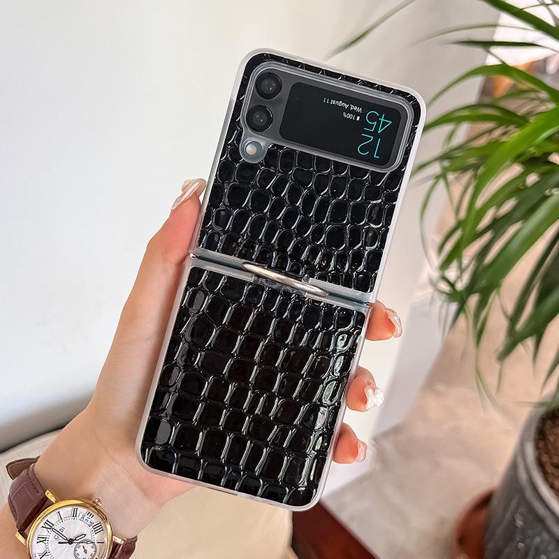 Suitable for Samsung Z Flip4 mobile phone case 3rd generation folding mobile phone case, crocodile pattern ring anti-drop case, stone pattern samsung z flip 4