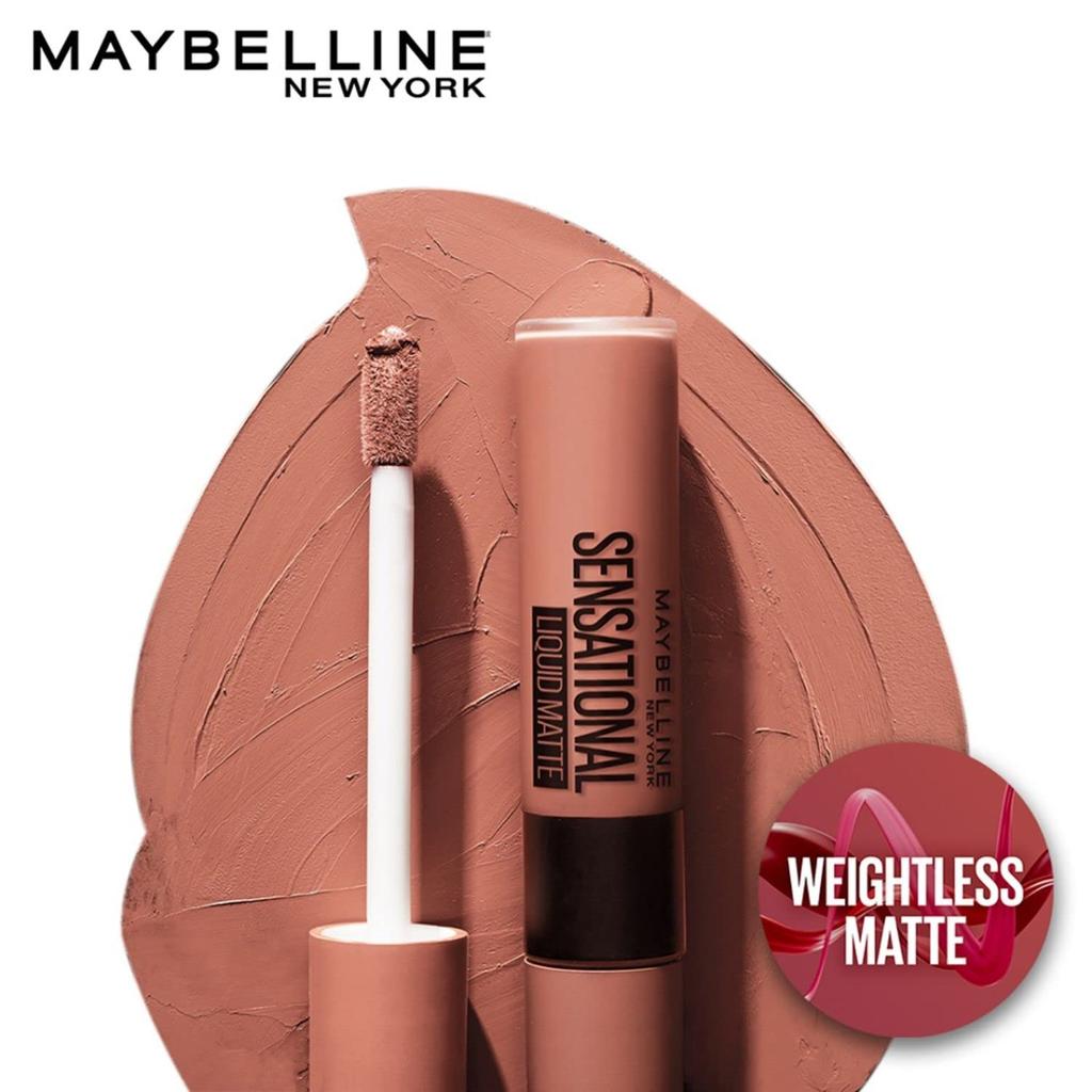 Maybelline New York Sensational Liquid Matte Lipstick 7ml Bare It All NU01 Lightweight Non Drying Long Lasting Non Sticky Full Coverage Lip Color