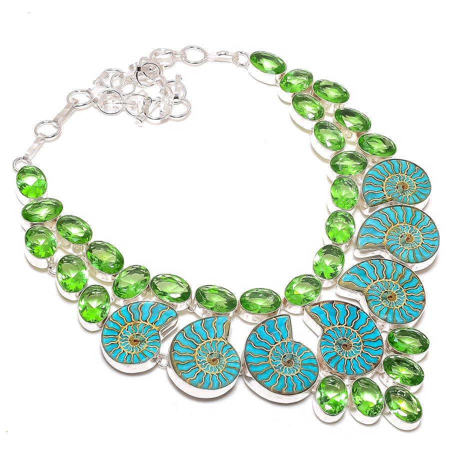 Ammonite Fossil Gemstone 925 Sterling Silver Jewelry Necklace 18"