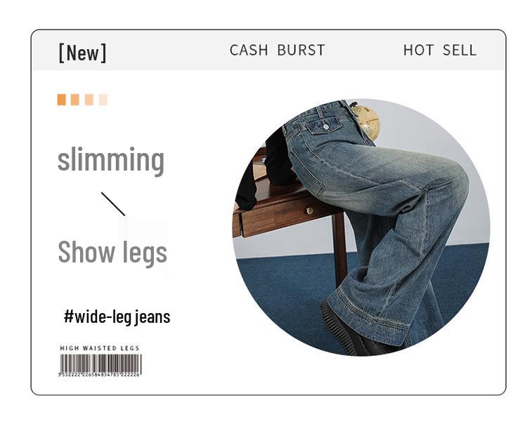 2024 Plus Size Retro High-Waist Wide Leg Jeans - Women's Slimming Straight-Leg Autumn/Winter Pants