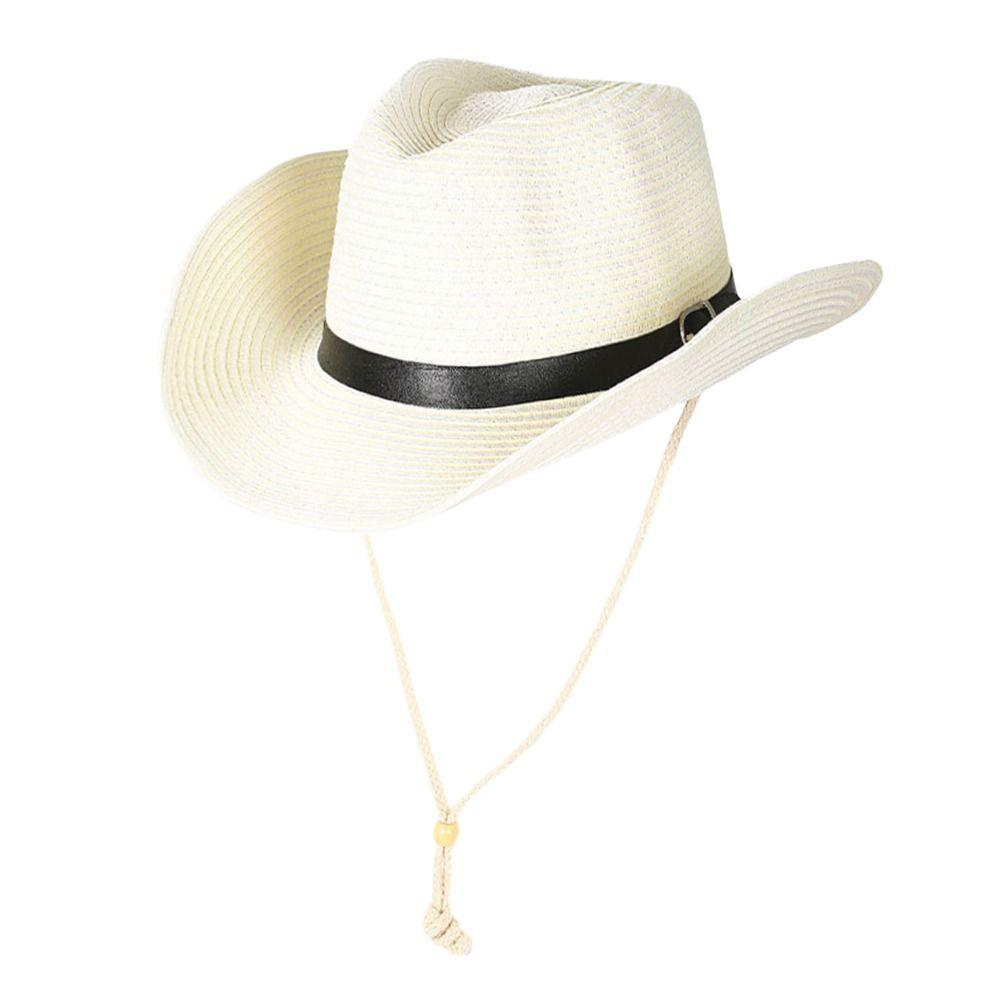 Wide Brim Western Cowboy Hat UV Protection Straw Cap Fashion Beach Cap Outdoor