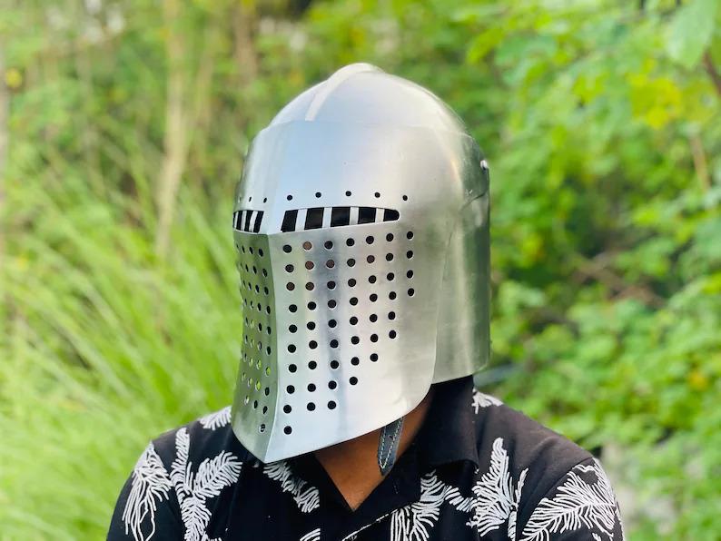 Medieval Barbute Helmet: 18 Gauge Steel Italian Knight Armor